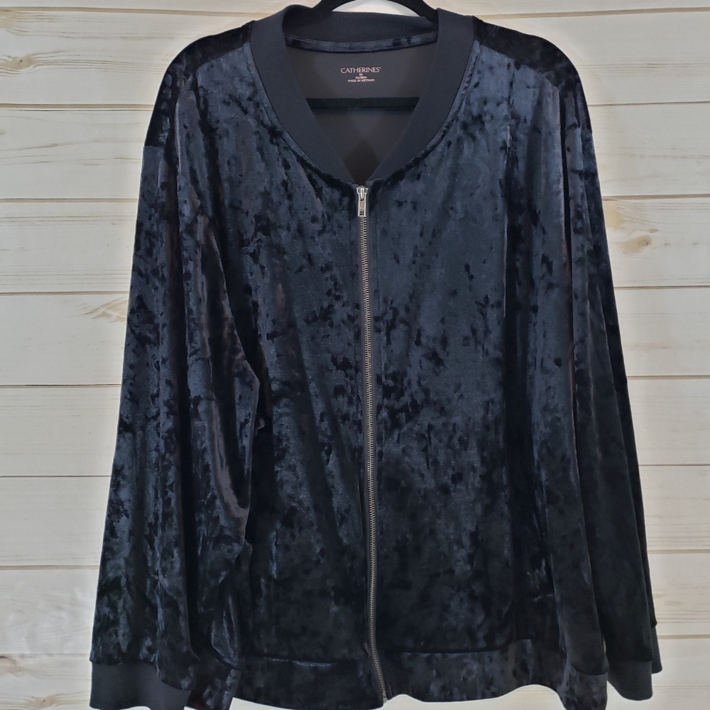 Catherines Black Velour Zip Up Jacket 5X